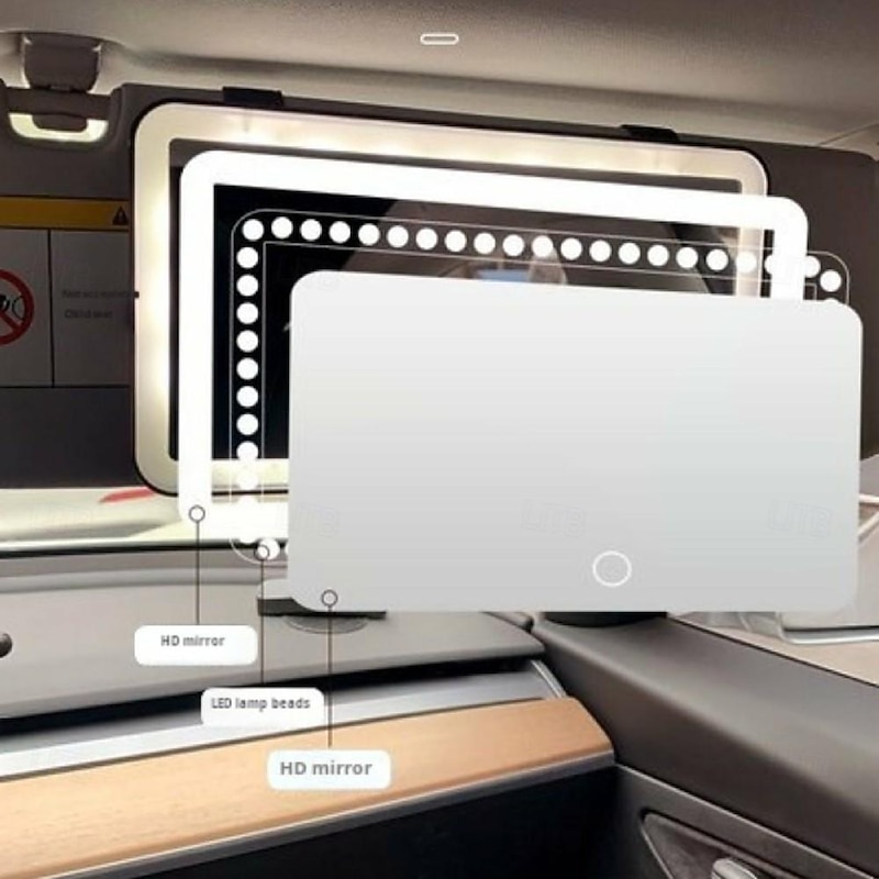 Car Makeup Mirror with Lights Car Sun Visor Led Makeup Mirror with Adjustable 3 Light Color Finger Touch4