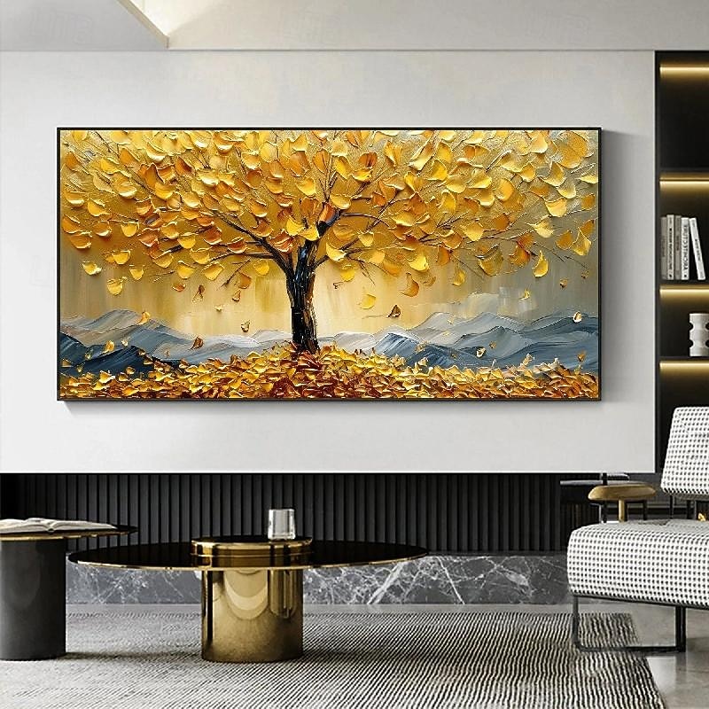 3D gold tree oil painting handmade Golden Tree Oil Painting on Canvas Large Abstract Textured Gold Yellow tree oil painting Life Tree painting Wall Art Custom Trendy Modern artwork Living Room Decor