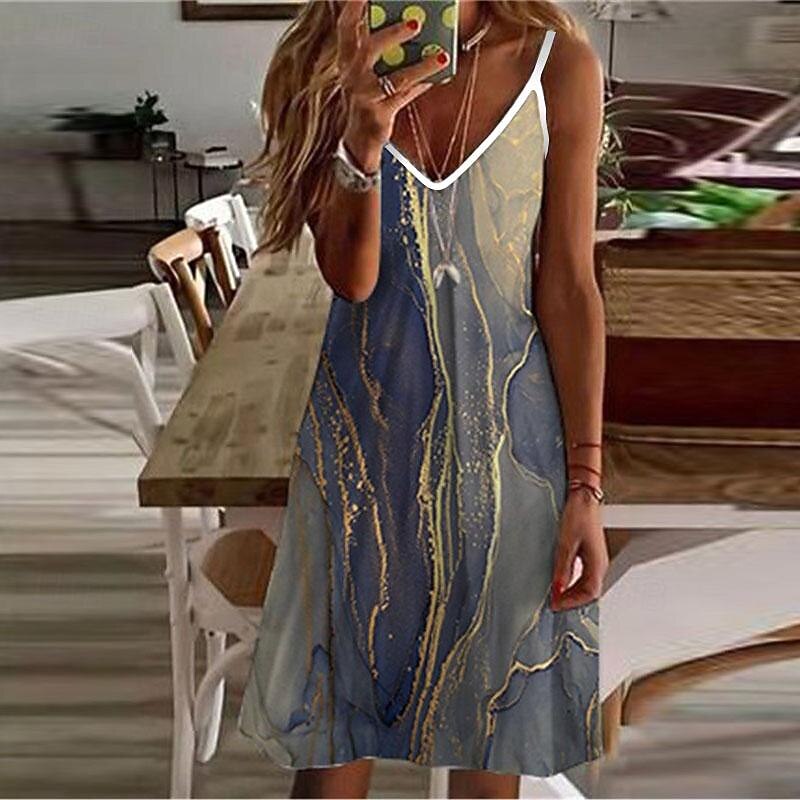 Women's Mini Dress Petite Dress Petite Dress Sundress A Line Dress Summer Dress Vacation Fashion Stylish Outdoor Vacation Daily Regular Fit Ombre Marble Sleeveless V Neck Blue Summer2