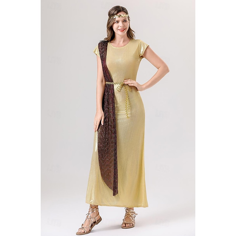 Greek Goddess Halloween Cosplay Costume Robe Carnival Costume Vintage Inspired Adults' Women's Carnival Masquerade Party Masquerade Easy Halloween Costumes Dress Up3