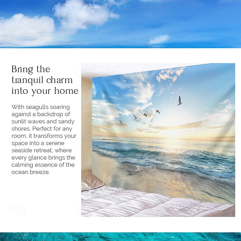Beach Seagull Digital Printed Large Tapestry Decor Wall Art Tablecloths Bedspread Picnic Blanket Beach Throw Tapestries Colorful Bedroom Hall Dorm Living Room Hanging4