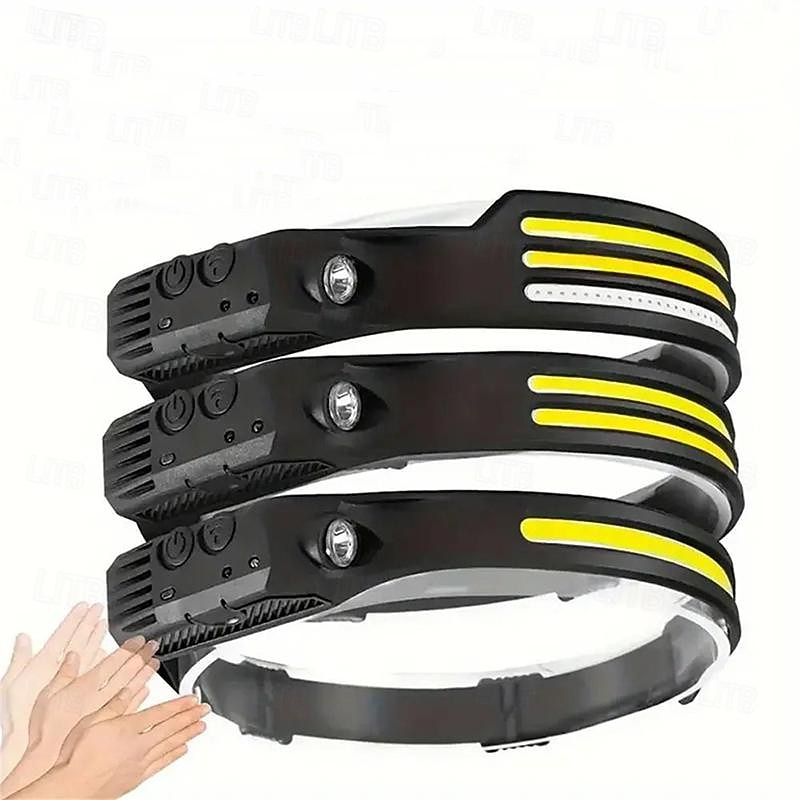 COB LED Headlamp USB Rechargeable Headlight Bar Head Band Torch Work Light Battery Built-in Shell 1/2/3 Headbands for Outdoor Activities - Running Fishing Camping Hiking Emergency Work Light2