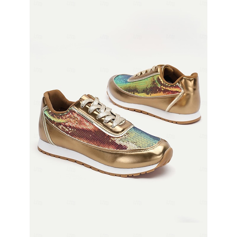 Women's Gold Metallic Sequin Sneakers - Stylish and Trendy Casual Shoes for Parties and Events4