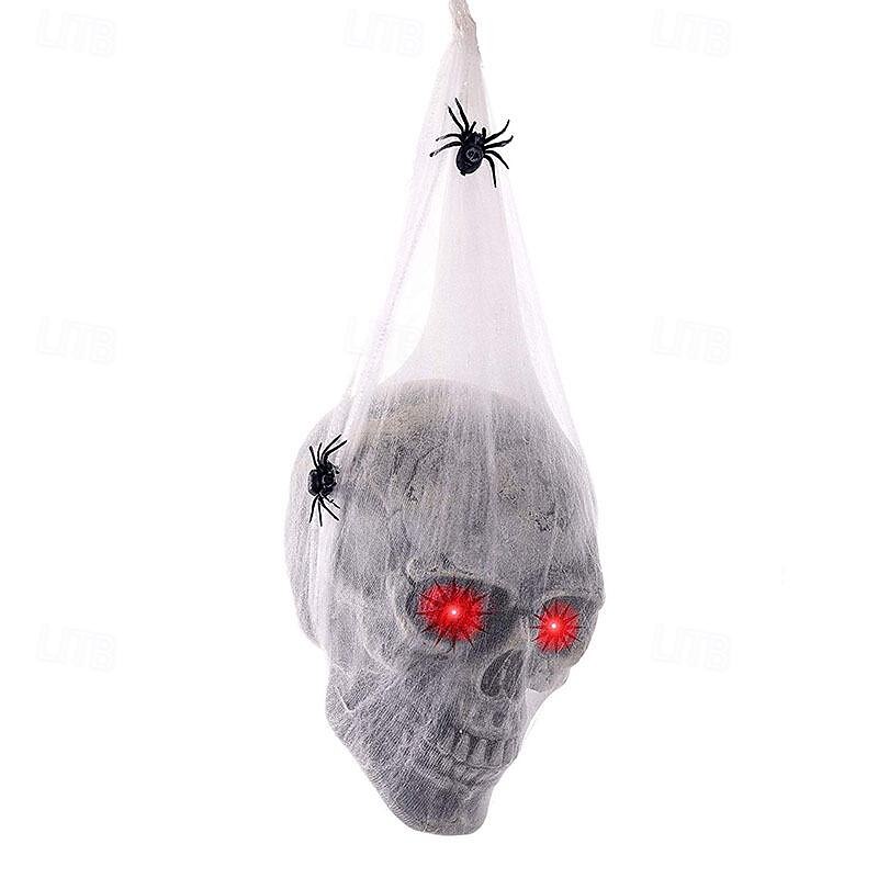 Halloween Scary LED Sound Activated Skull with Spider Web, Creepy Haunted House Props, Spooky Yard Outdoor Horror Decorations2
