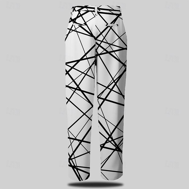 Men's Geometric Plaid Dress Pants Mid Waist Business Casual Formal Dailywear Pocket Summer Spring Fall 3D Print White2