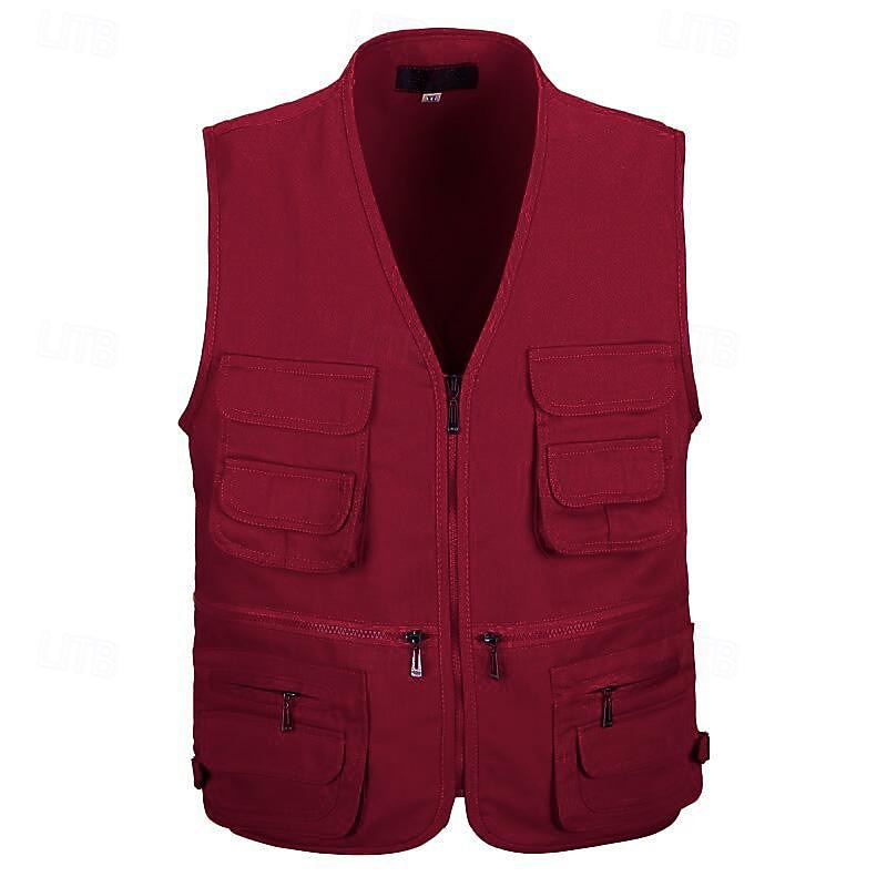 Men's Hiking Vest / Gilet Fishing Vest Outdoor Lightweight Breathable Wear Resistance Multi Pocket Travel Cargo Safari Vest Jacket Top Single Slider Camping Hunting Fishing Black Red Army Green Khaki3