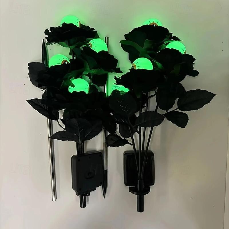 Solar Rose Eyeball Lights Green for Halloween - Spooky Eye Stake Pathway Lights for Outdoor Garden Glow Decoration String for Holiday and Christmas3