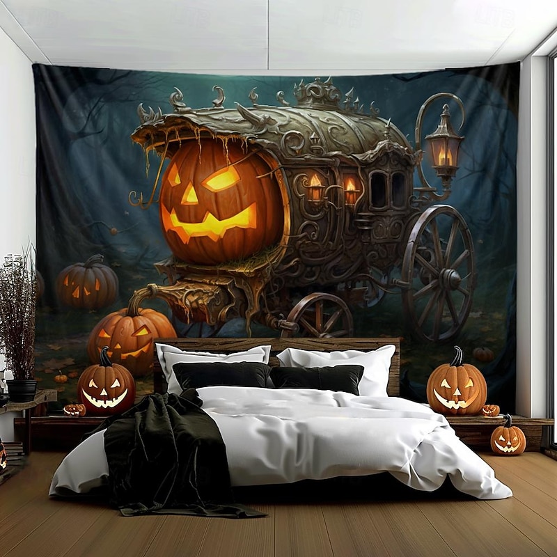 Halloween Decorations Pumpkin Carriage Hanging Tapestry Wall Art Large Tapestry Mural Decor Photograph Backdrop Blanket Curtain Home Bedroom Living Room