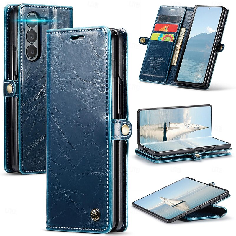 Phone Case For Samsung Galaxy Z Fold 6 Z Fold 5 Wallet Case Card Slot Shockproof Retro TPU3
