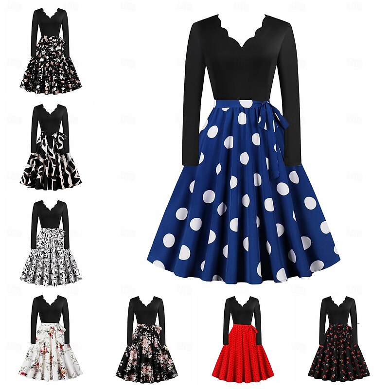Retro Vintage 1950s Swing Dress Flare Dress Floral Polka Dot Fancy Dress Women's Carnival Masquerade Casual Daily Bachelorette Party Adults' Dress Homecoming Dresses - Main Image