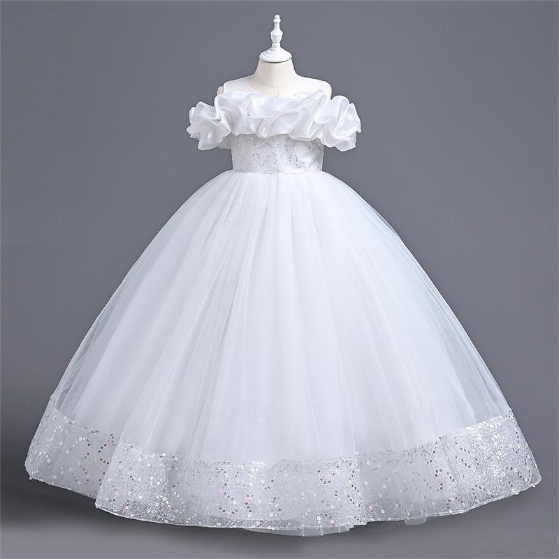 Girls' 3D Solid Color Flower Girl Dress Party Dress Sleeveless Summer Performance Wedding Party Princess Beautiful Sweet Kids 4-12 Years Party Dress Swing Dress Tulle Dress Maxi Regular Fit4