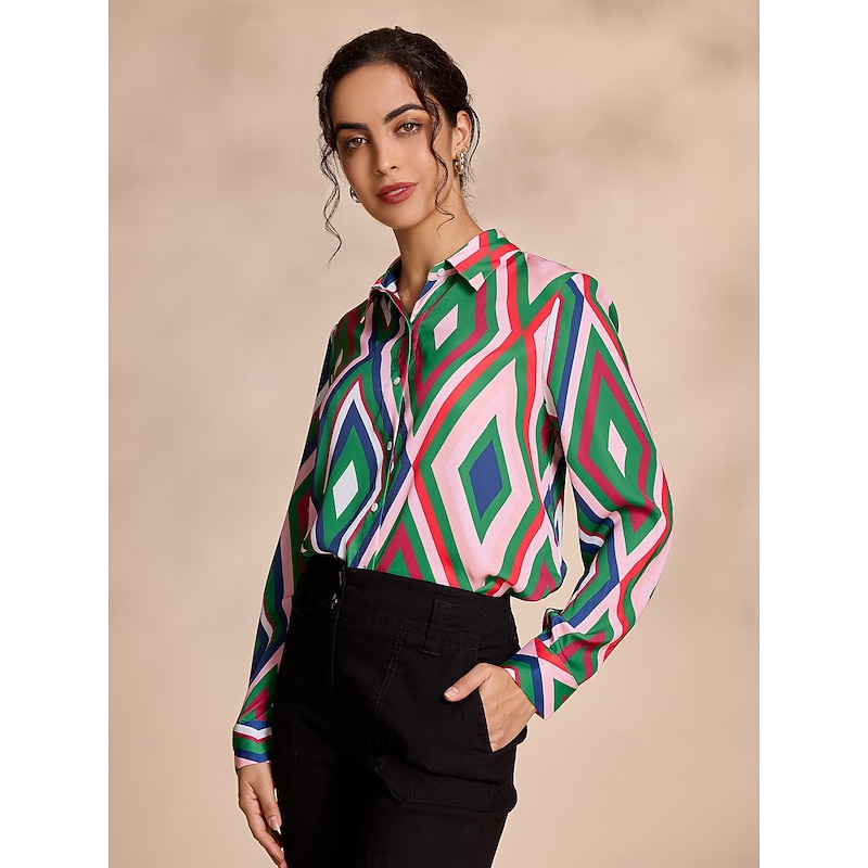 Satin Geometric Print Casual Shirt2