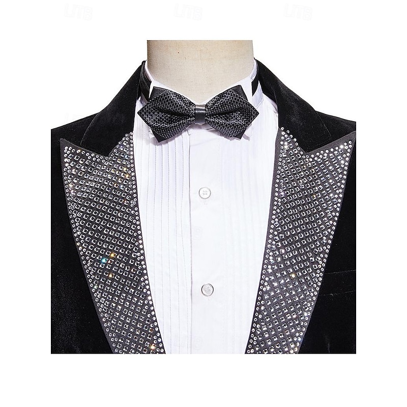 Men's Blazer Jacket Tuxedo Closure collar Party Luxury Sparkle Solid Colored Blazer Black Tailored Fit2