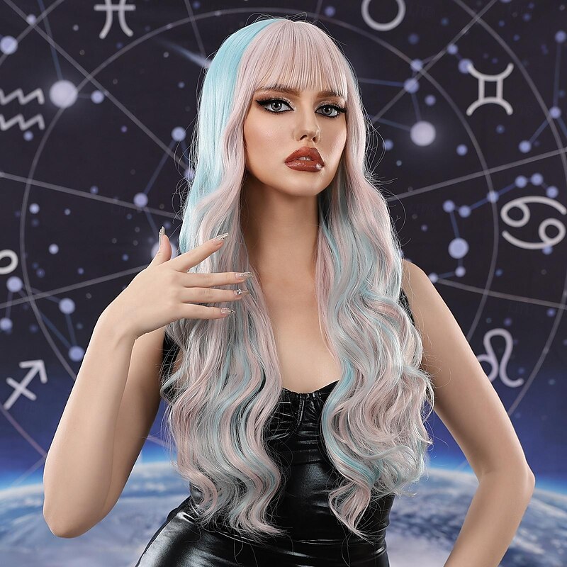 Synthetic Wig Curly Deep Curly Middle Part Layered Haircut Machine Made Wig 26 inch Pink / Purple Synthetic Hair Women's Cosplay Party Fashion Natural Black Halloween Wigs4