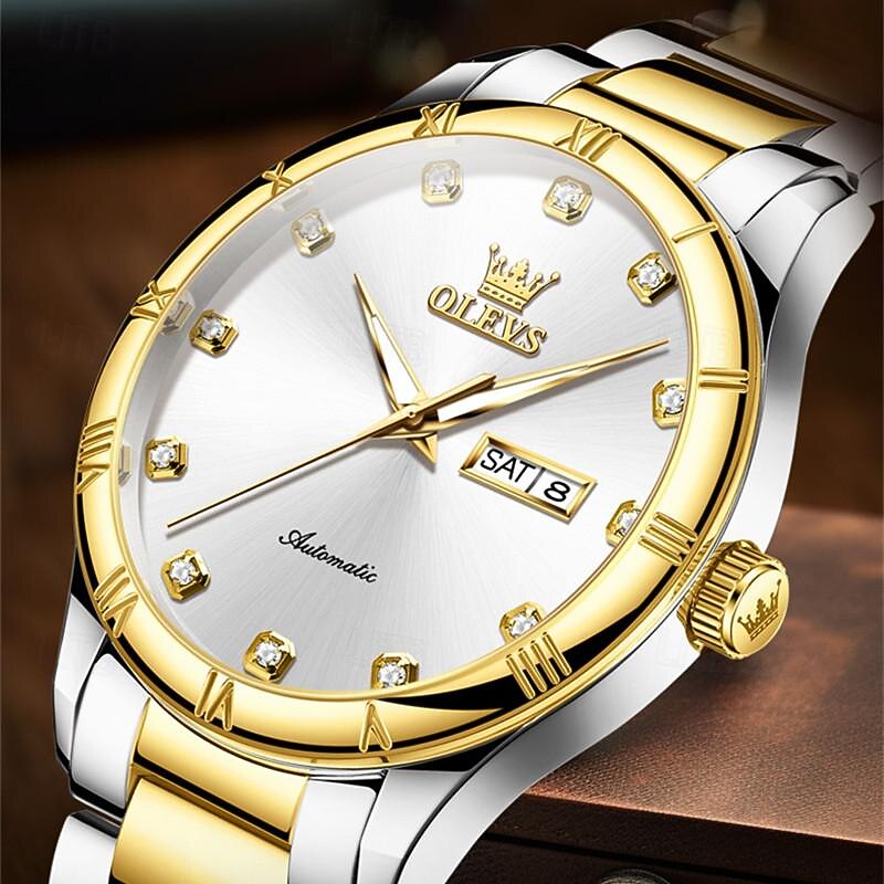 New Brand Olevs European Men'S Business Mechanical Watch Inlaid With Diamond Luminous Calendar Month Display Automatic Mechanical Watch Waterproof Sports Simple Leisure Watch4