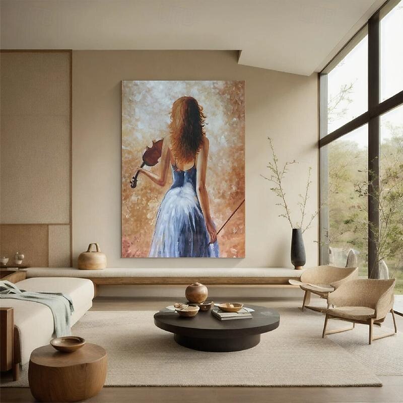 Girl Playing Violin Painting handmade Lady with Violin Painting hand painted Abstract Modern Woman oil painting Artwork Large ballet oil painting Wall Art Minimalist Art for bedroom wall decoration3