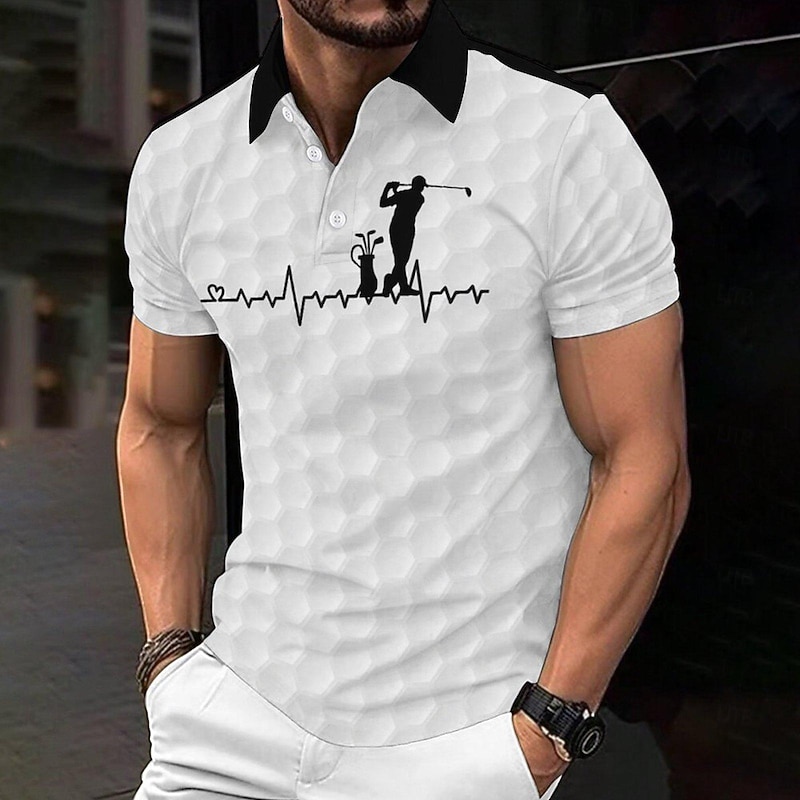 2024 Summer New Style Cross-border European and American 3D Printed Personalized Electrocardiogram Golf Loose Men's Short Sleeve POLO2