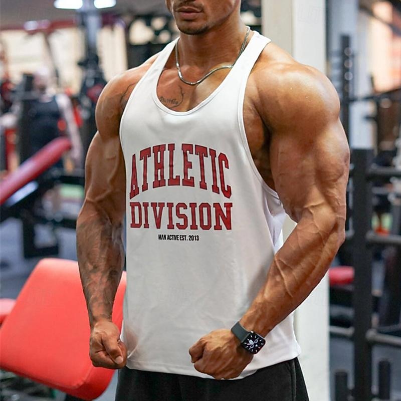 Men's Workout Tank Top Running Tank Top Gym Tank Top Sleeveless Vest / Gilet Casual Athleisure Letter Quick Dry Soft Breathable Gym Workout Walking Jogging Sportswear Activewear Black White Red4