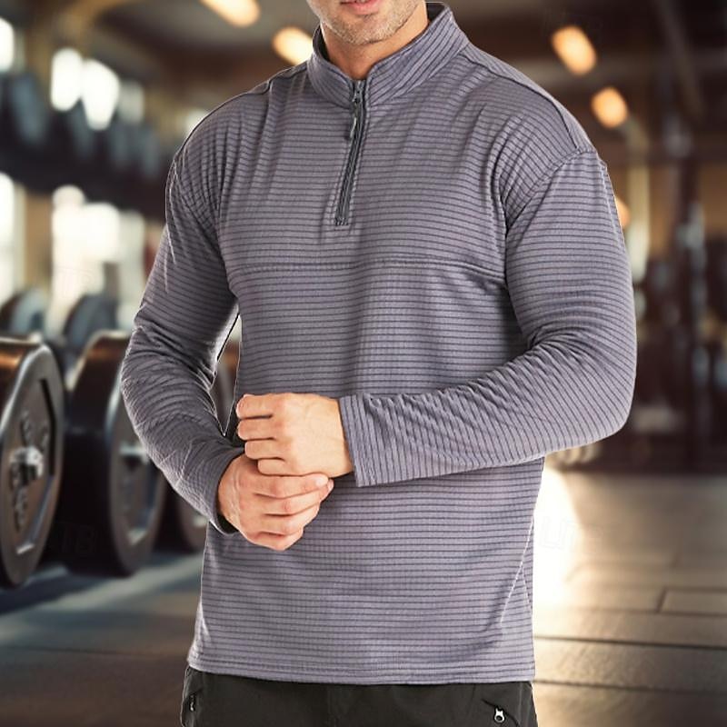 Men's Base Layer Quarter Zip Long Sleeve Jersey Casual Athleisure Fall Solid Colored Polar Fleece Thermal Warm Gym Workout Walking Jogging Sportswear Activewear Black Navy Blue Khaki