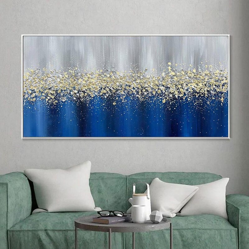 Handmade Oil Painting Canvas Wall Art Decoration Modern Abstract Texture  Blue Gold for Living Room Home Decor Rolled Frameless Unstretched Painting3