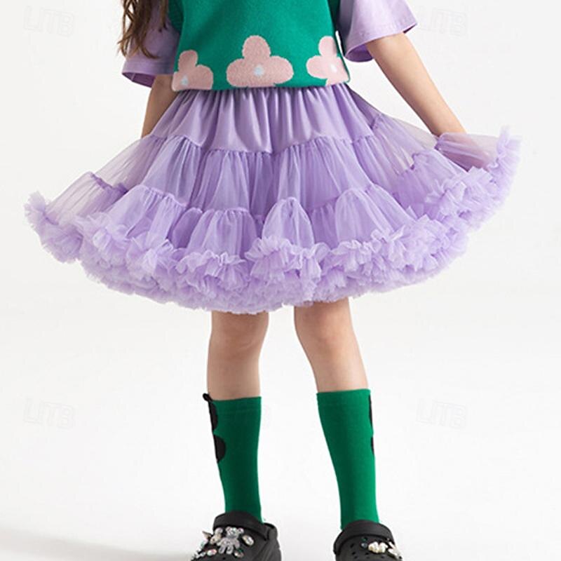 Kids Girls' Skirt Solid Color Active Mesh Performance 5-13 Years Summer Black White Pink4