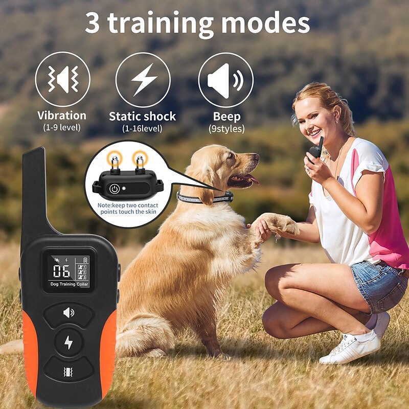 3300ft Range Remote Dog Training Collar Anti Bark Collar 3 Modes Beep(9 Tone) and Vibration Shock  Waterproof & Rechargeable for Small Medium Large Dogs3