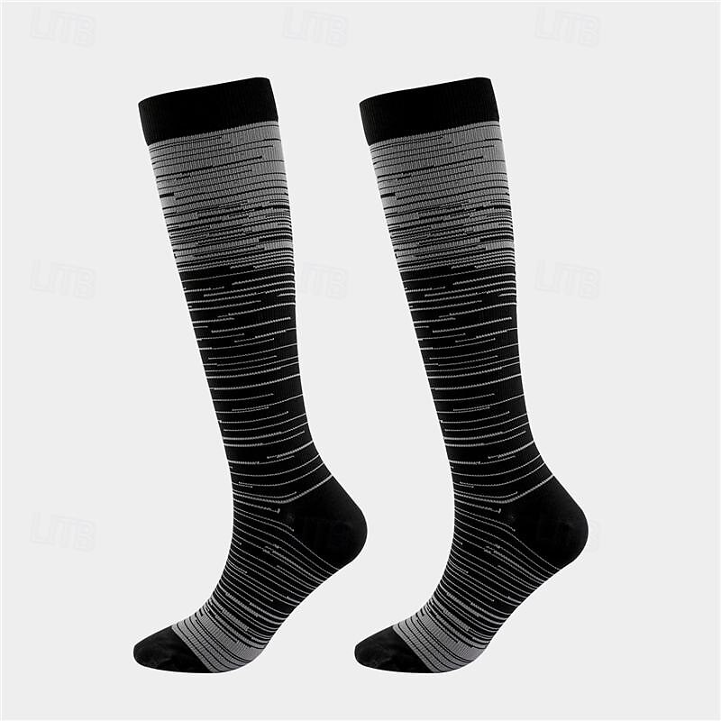 Compression Socks Athletic Sports Socks Running Socks 1 Pair Stripe Women's Tube Socks Breathable Sweat wicking Comfortable Gym Workout Basketball Running Jogging Cycling Sports Stripes Nylon Dark4
