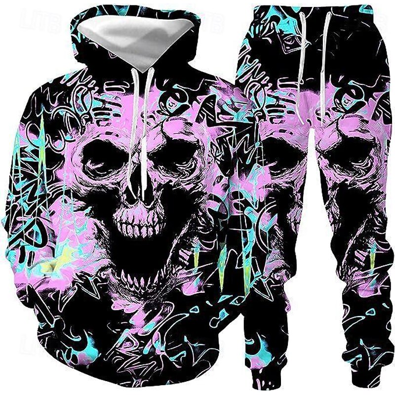 Skeleton Skull Outfits Hoodie Tracksuit Anime 3D Front Pocket Graphic For Couple's Men's Women's Adults' Halloween Carnival Masquerade 3D Print Casual Daily2