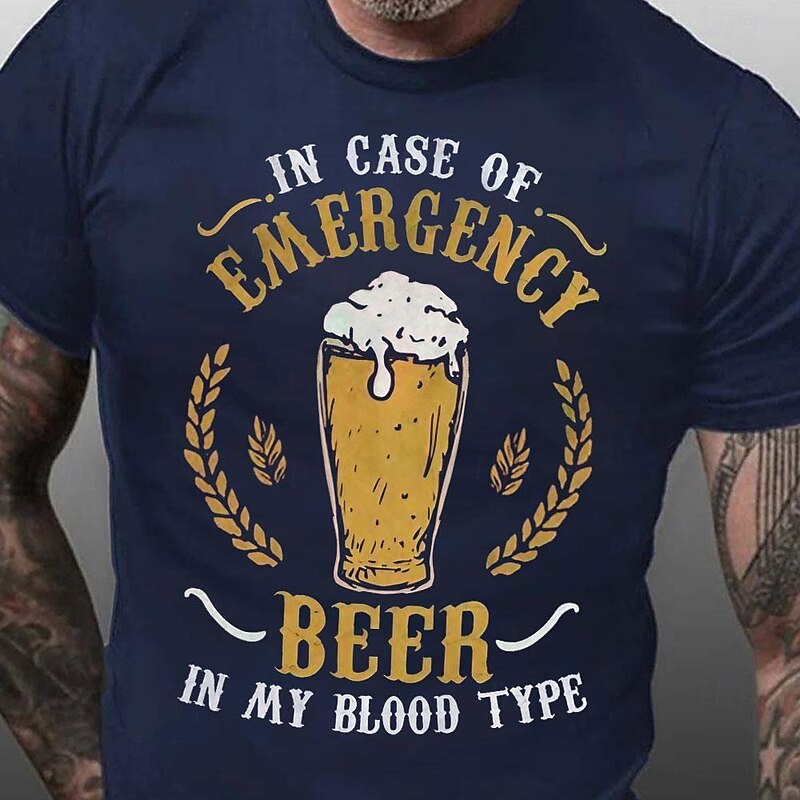 Men's Funny Beer Graphic T-Shirt - 'In Case of Emergency Beer In My Blood Type' Short Sleeve3