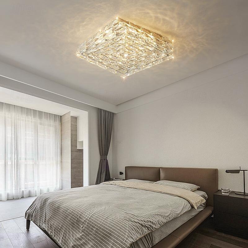 LED Ceiling Lights Crystal Ceiling Light 3-Color Light Source 25/32/40/52cm 1-Light Modern Crystal Flush Mount Square Crystal Shade Nordic for Hallway Dining Bedroom Bathroom 85-265V2