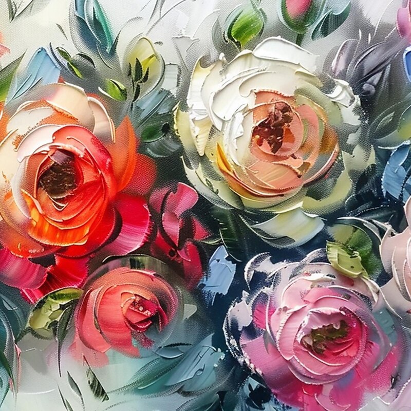 Handmade Original Colorful Flower Oil Painting On Canvas Abstract Floral Wall Art Decor Living Room Home Decor With Stretched Frame/Without Inner Frame Painting4