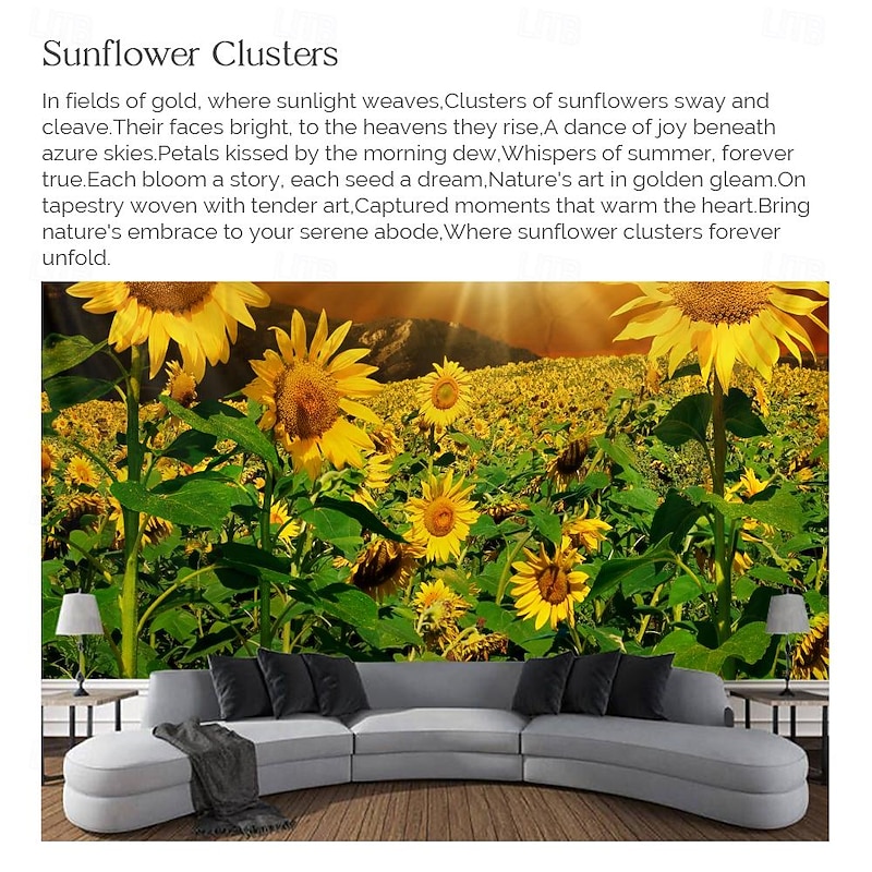 Sunflowers Hanging Tapestry Wall Art Large Tapestry Mural Decor Photograph Backdrop Blanket Curtain Home Bedroom Living Room Decoration3