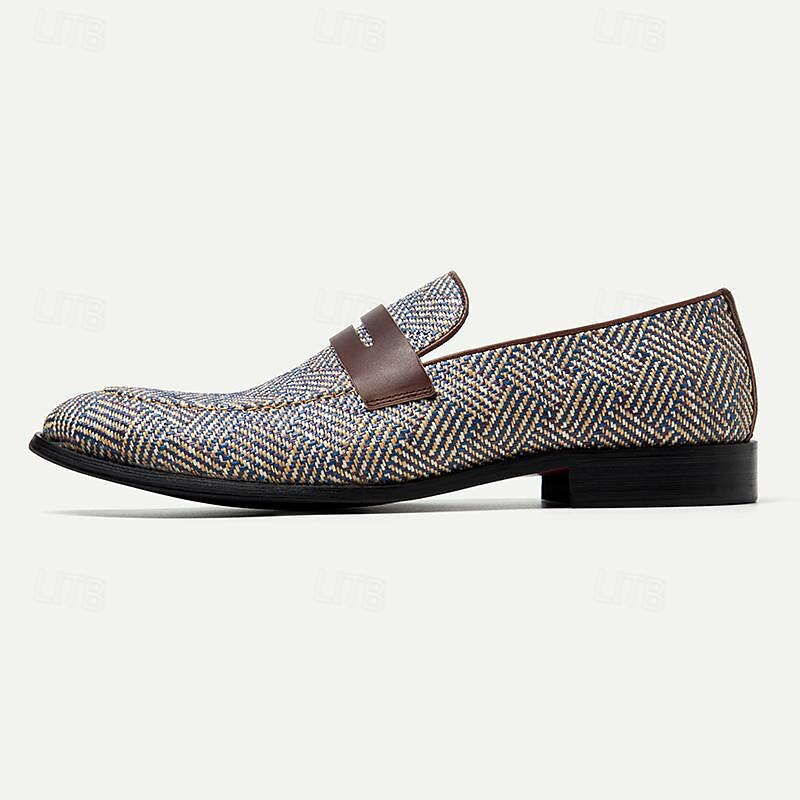 Men's Tweed Penny Loafers with Leather Strap - Comfortable Casual and Office Wear Slip-On Shoes4