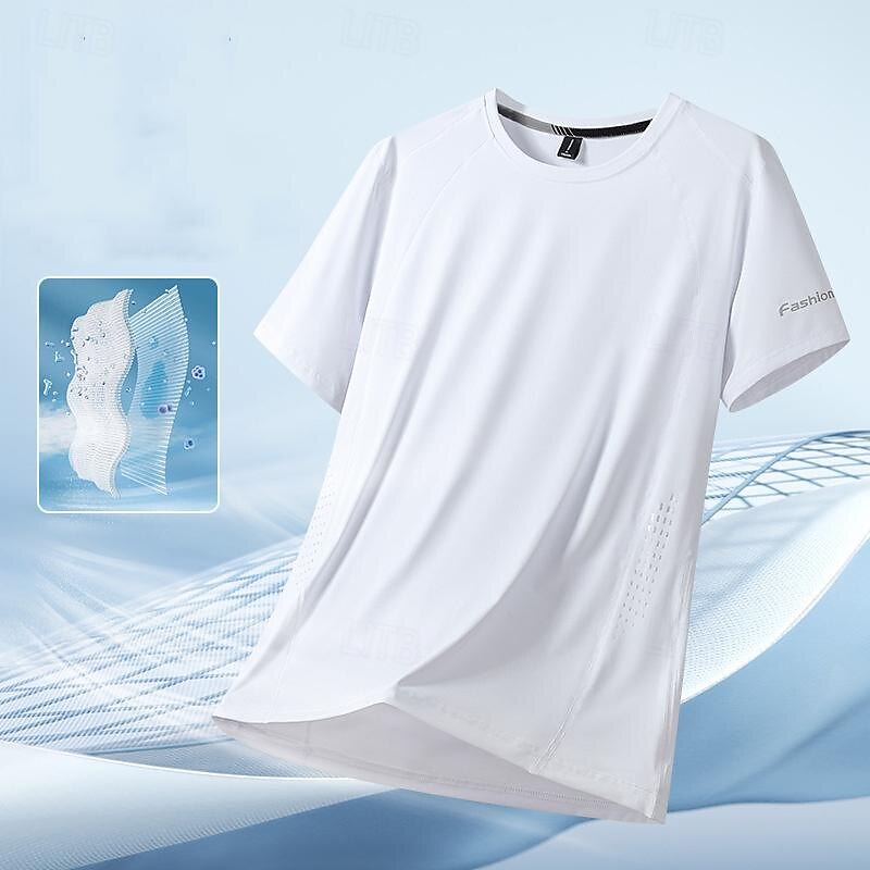 Men's T shirt Short Sleeve Crew Neck Tee Tshirt Muscle T-Shirt Short Sleeve Shirt Outdoor Quick Dry Workout Soft Sweat wicking Nylon Black White Blue Gym Climbing Camping / Hiking / Caving