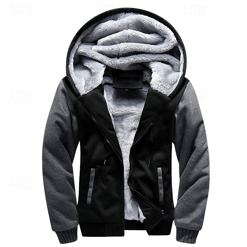 Men's Full Zip Hoodie Zip Up Hoodie Fleece Jacket Black Blue Light Grey Dark Gray Hooded Color Block Zip Up Patchwork Pocket Sports & Outdoor Daily Holiday Polyester Streetwear Basic Casual Fall