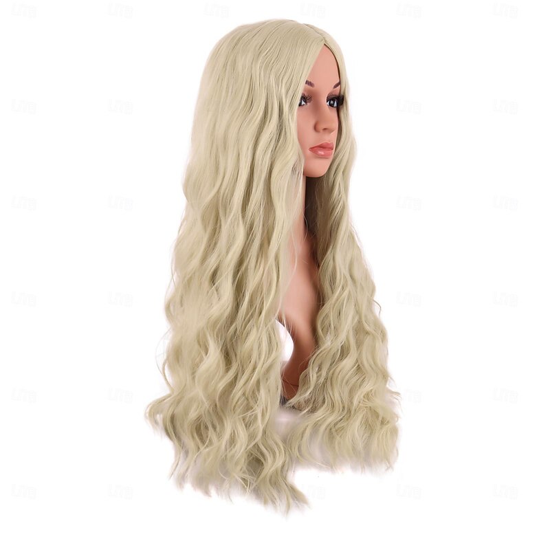 28 Inch/70 cm Long Wavy Middle Part with No Bangs Synthetic Fiber Curly Fashion Women Party Cosplay Wig Halloween Wigs2