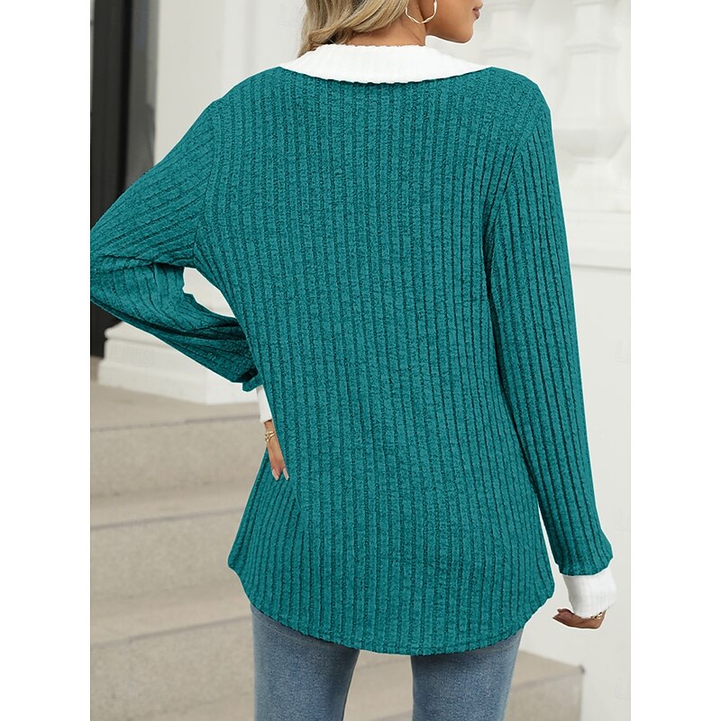 Women's T Shirt Casual Solid Color Long Sleeve Long Tops Shirt Collar Daily Black Blue Green Spring Fall2