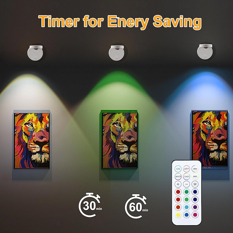 Picture Lights USB Rechargeable Painting Light 13 Colors Wireless Remote Control Dimmable Timer Color Change Mini Indoor Spotlight Art Gallery Living Room Photo Frame Decoration 1/2pcs for Halloween