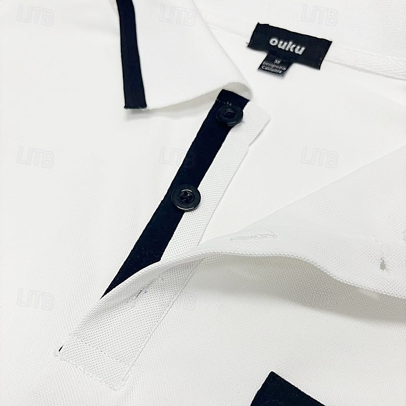 Men's Button Up Polos Business Polo Business Casual Ribbed Polo Collar Short Sleeve Fashion Basic Plain Classic Summer Regular Fit White Red Dark Blue Grey Light Blue Button Up Polos4