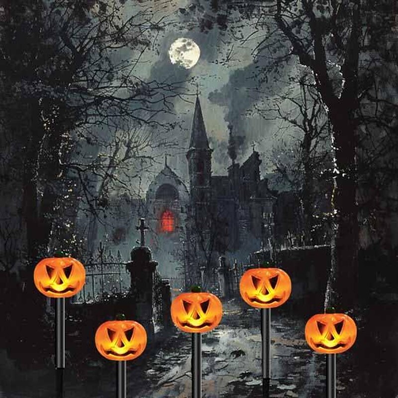 5pcs Solar Halloween Outdoor Waterproof Lawn Lights Pumpkin Skull Headlights Villa Courtyard Walkway Outdoor Garden Landscape Lamp Halloween Party Scary Night Light3
