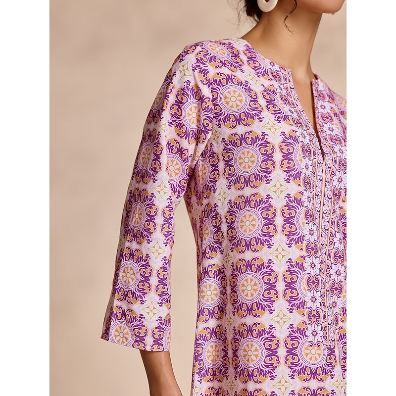 Ethnic Floral Notched Collar Maxi Dress3