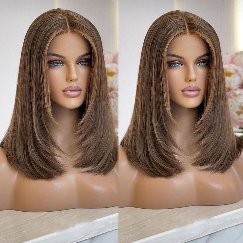 Remy Human Hair 13x4 Lace Front Wig Short Bob Brazilian Hair Silky Straight Auburn Wig 130% 150% Density with Baby Hair Natural Hairline 100% Virgin Pre-Plucked For Women Short Human Hair Lace Wig4