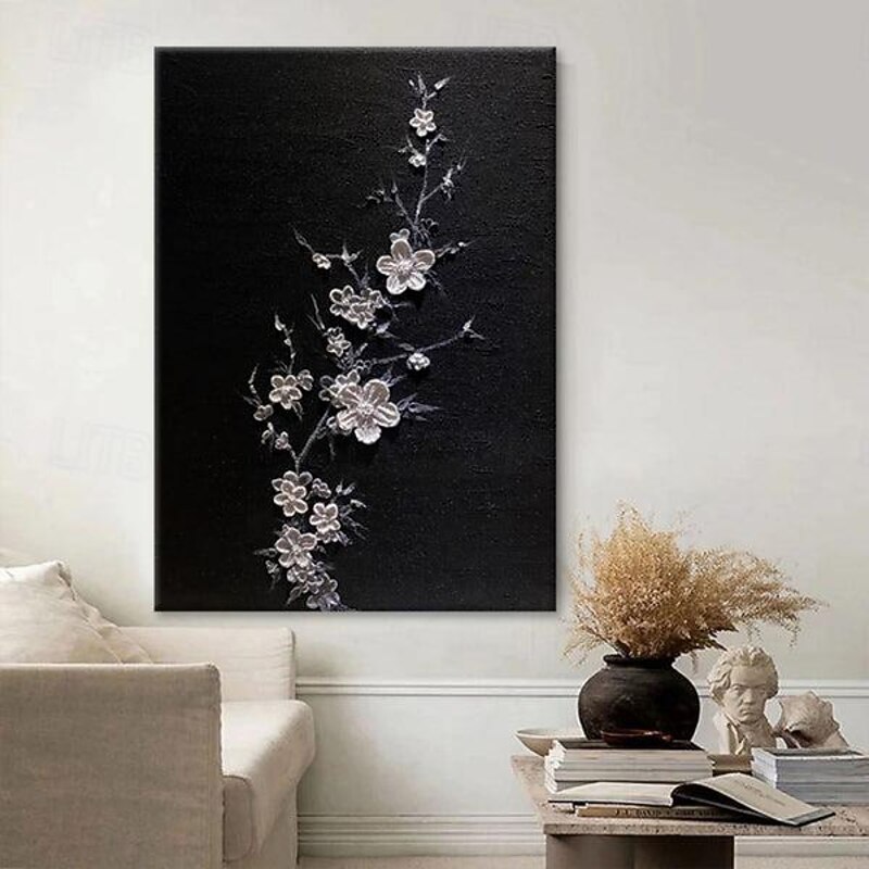 3D  Floral Textured oil painting handmade Wall Art Wabi-Sabi Minimalist Canvas painting hand painted Wall Decor flower painting for Living Room Floral Oil Painting Spring Decor Knife Painting2