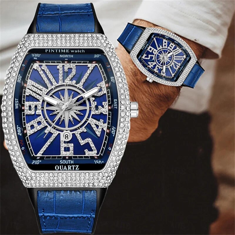 Men Quartz Watch Creative Outdoor Fashion Wristwatch Calendar Waterproof Decoration Leather Watch