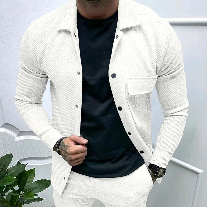 Men's Lightweight Jacket Trucker Jacket Casual Jacket Daily Vacation Pocket Fall & Winter Plain Fashion Classic Lapel Regular Black White Khaki Light Grey Dark Gray Jacket2