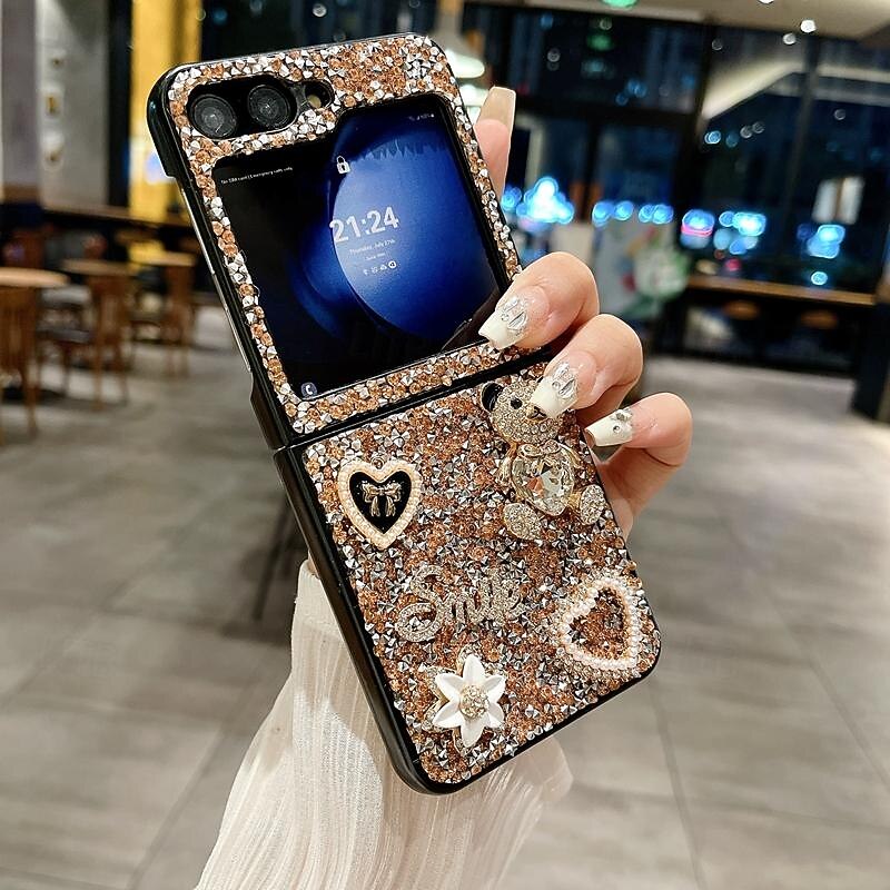 Phone Case For Samsung Galaxy Z Flip 7 Z Flip 6 Z Flip 5 Z Flip 4 Z Flip 3 Back Cover Non-Yellowing Bling Glitter Shiny Shockproof Bear TPU Rhinestone3