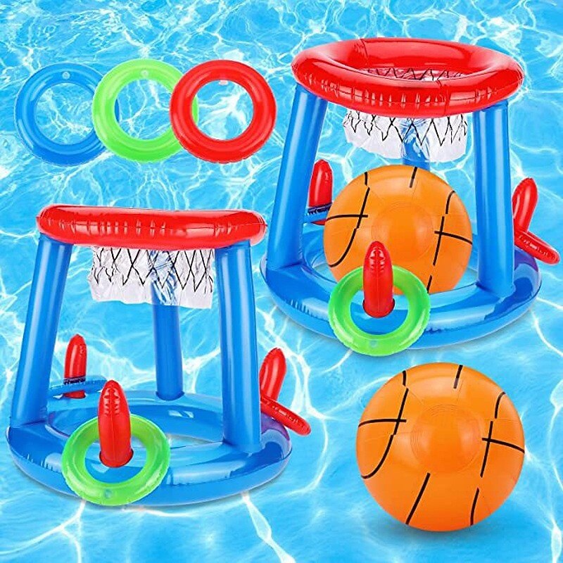 1pc Large Floating Volleyball Net and Basketball Hoop - Inflatable Pool Game Set for Water Fun - Durable and Easy to Assemble - Perfect for Backyard Pool Parties and Outdoor Games
