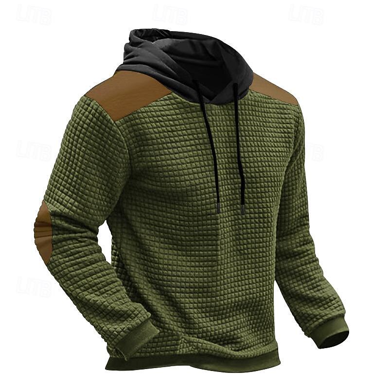 Men's Hoodie Waffle Hoodies Apricot Black Army Green Light Grey Hooded Color Block Patchwork Ribbed Textured Sports & Outdoor Daily Holiday Streetwear Basic Casual Spring & Fall Clothing Apparel4