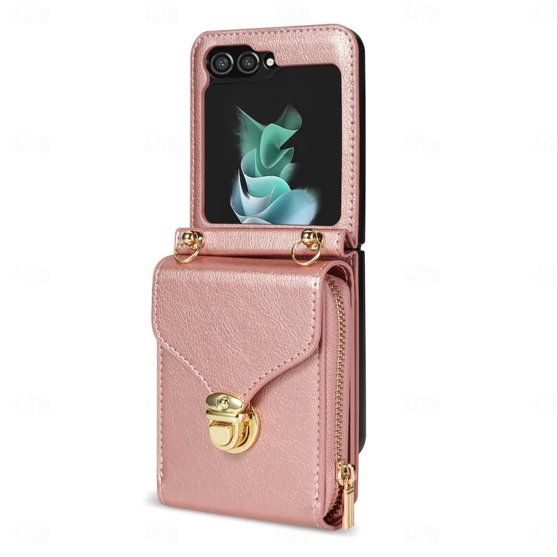 Phone Case For Samsung Galaxy Z Flip 7 Z Flip 6 Z Flip 5 Z Flip 4 Z Flip 3 Back Cover Zipper with Lanyard Card Slot Retro TPU PU Leather2