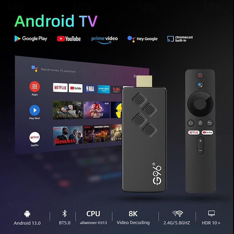 G96 4K Smart TV Stick Android 10 ATV OS Top Set Box Allwinner H313 2GB16GB 2.4G/5G Wifi Bluetooth 4.0 Youtube Media Player2